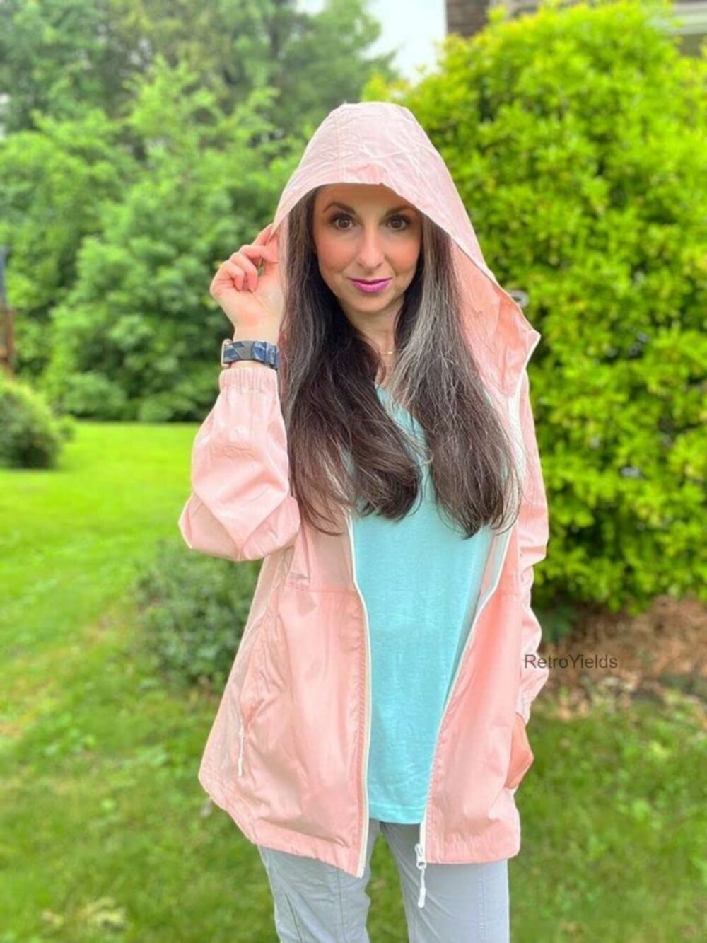 Waterproof Packable Lightweight Rain Jacket Hooded Windbreaker for Women